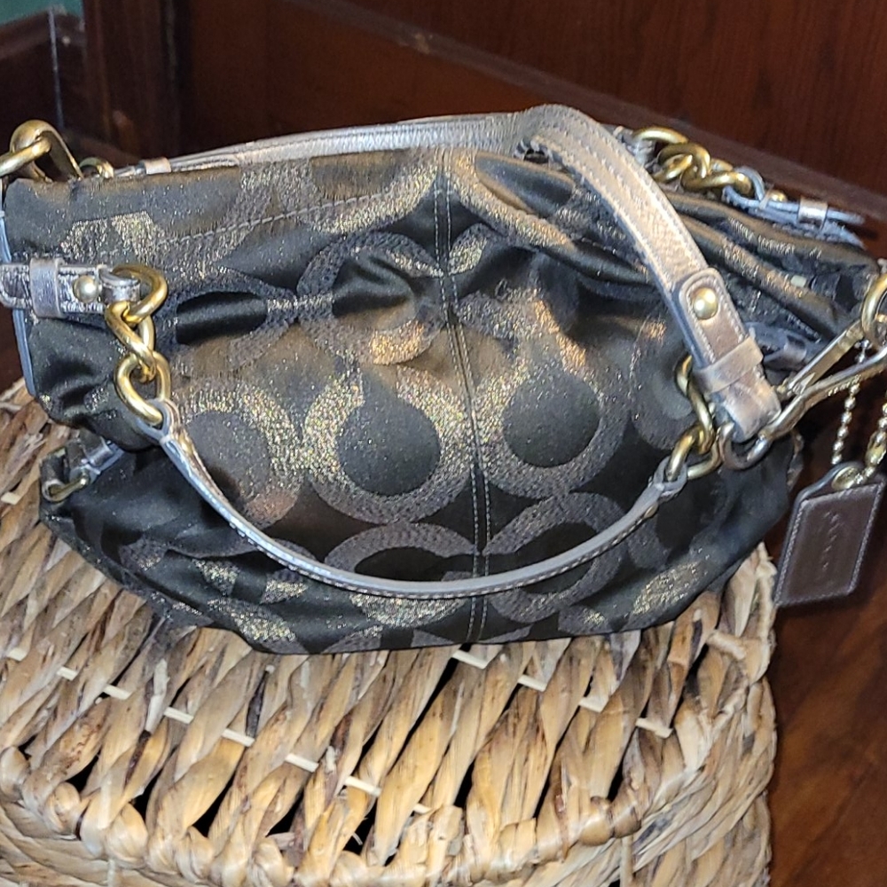 COACH Brown an gold glitter tote.